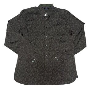 Ted Baker Dark Brown Paisley Floral Button Up Long Sleeves Shirt TED 4/ US L